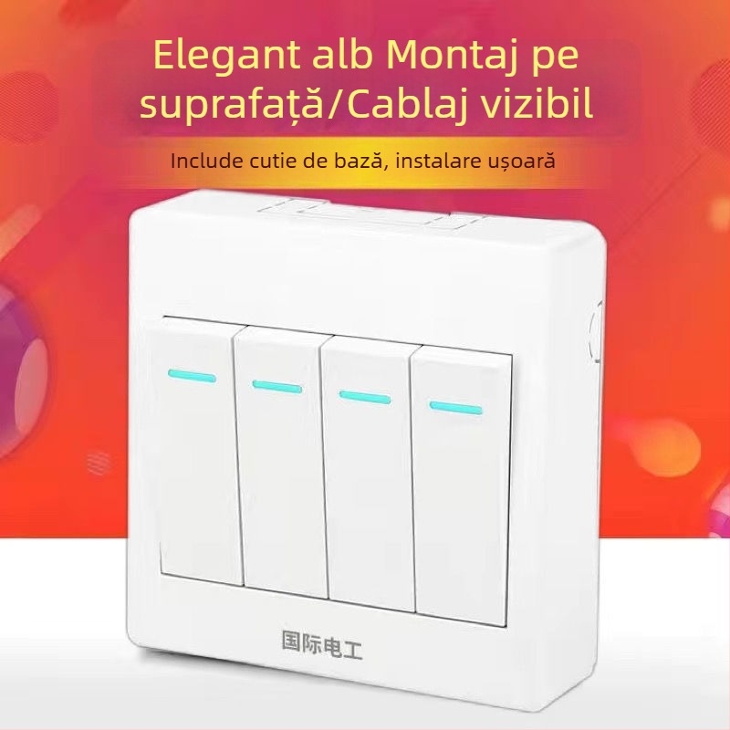 Panou ultra-subțire montat pe suprafață cu întrerupător și priză, cu cutie de cablaj, pentru iluminat de perete casnic