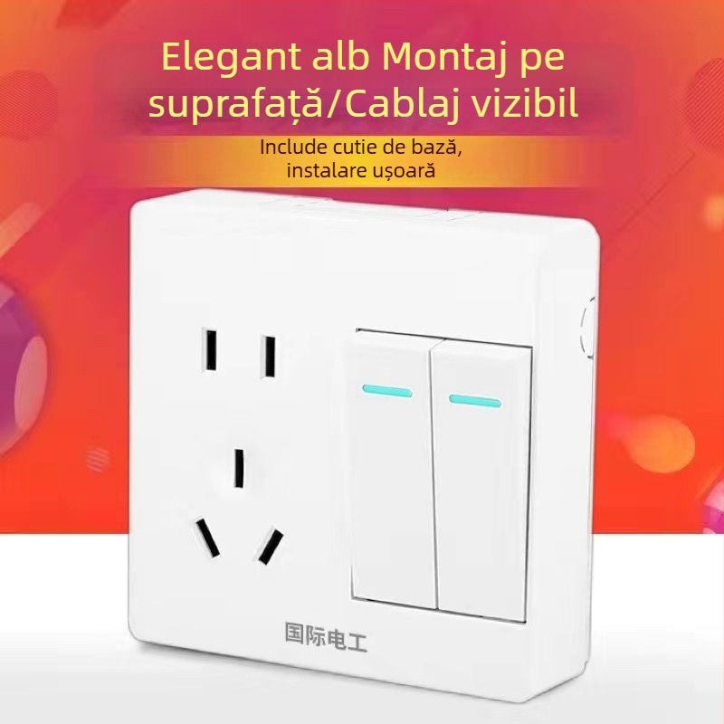 Panou ultra-subțire montat pe suprafață cu întrerupător și priză, cu cutie de cablaj, pentru iluminat de perete casnic