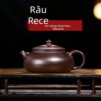 Ceainic Zisha Yixing din mină originală, culoare nisip roșu-metalic, lucrat manual de un maestru renumit