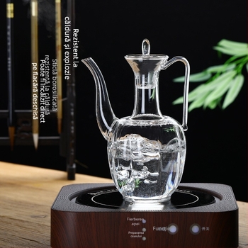 Ceainic din sticlă cu cioc lung, sticlă borosilikat de înaltă calitate, transparent, inspirat din dinastia Song, pentru ceai verde