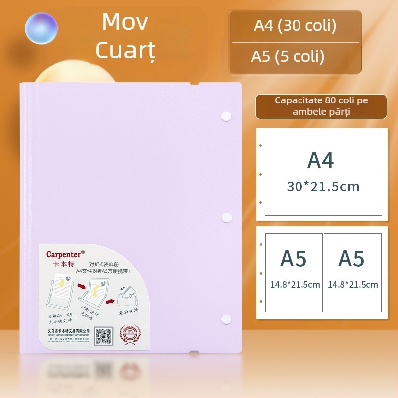 Dosar A4 orizontal pentru documente cu inserții transparente și depozitare pe mai multe niveluri, dimensiune A5, materiale de birou, capacitate mare