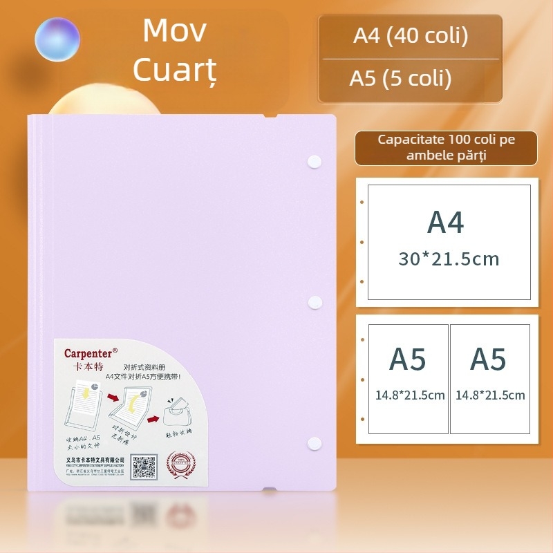 Dosar A4 orizontal pentru documente cu inserții transparente și depozitare pe mai multe niveluri, dimensiune A5, materiale de birou, capacitate mare