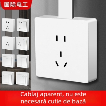 Panou întrerupător-priză montat pe suprafață, ultra-subțire, cu o singură secțiune, control multiplu prin întrerupător de trei direcții
