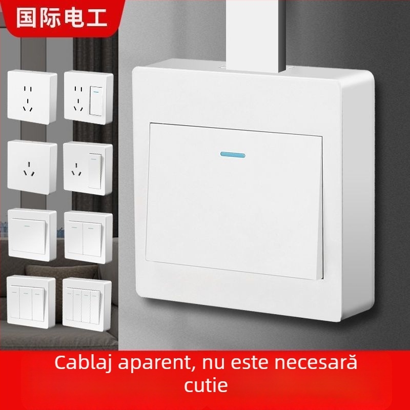 Panou întrerupător-priză montat pe suprafață, ultra-subțire, cu o singură secțiune, control multiplu prin întrerupător de trei direcții