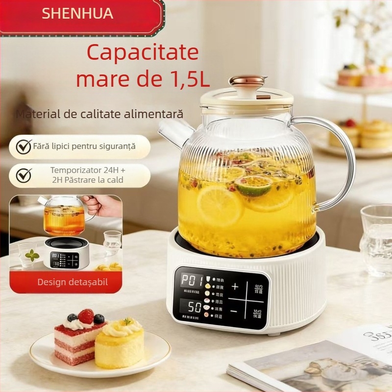 Hemisphere ceainic sănătos 1,5 L, corp din sticlă, aparat pentru ceai cu flori, control tactil