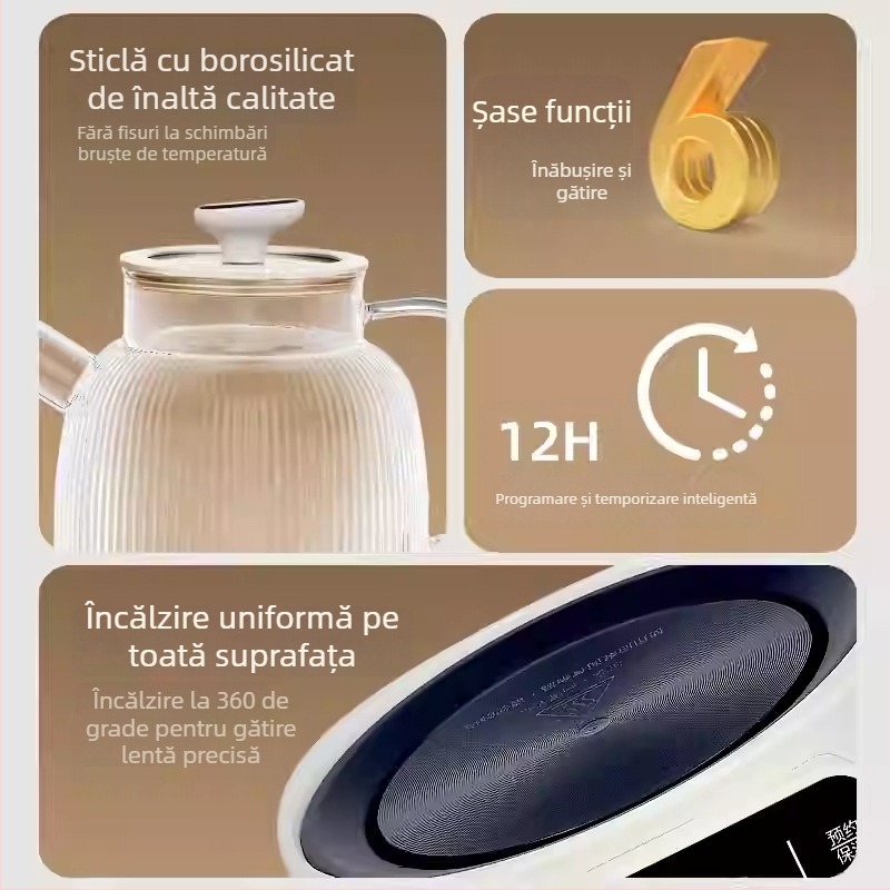 Hemisphere ceainic sănătos 1,5 L, corp din sticlă, aparat pentru ceai cu flori, control tactil