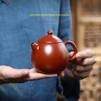Ceainic din lut purpuriu Yixing, mică capacitate, design Dragon Egg, stil retro rafinat.