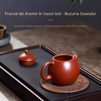 Ceainic din lut purpuriu Yixing, mică capacitate, design Dragon Egg, stil retro rafinat.