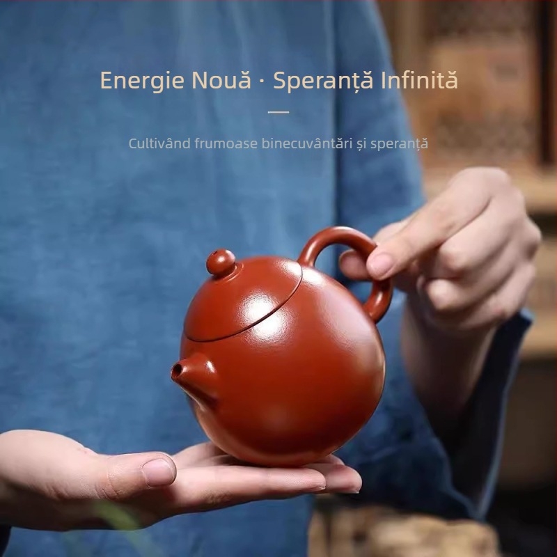 Ceainic din lut purpuriu Yixing, mică capacitate, design Dragon Egg, stil retro rafinat.