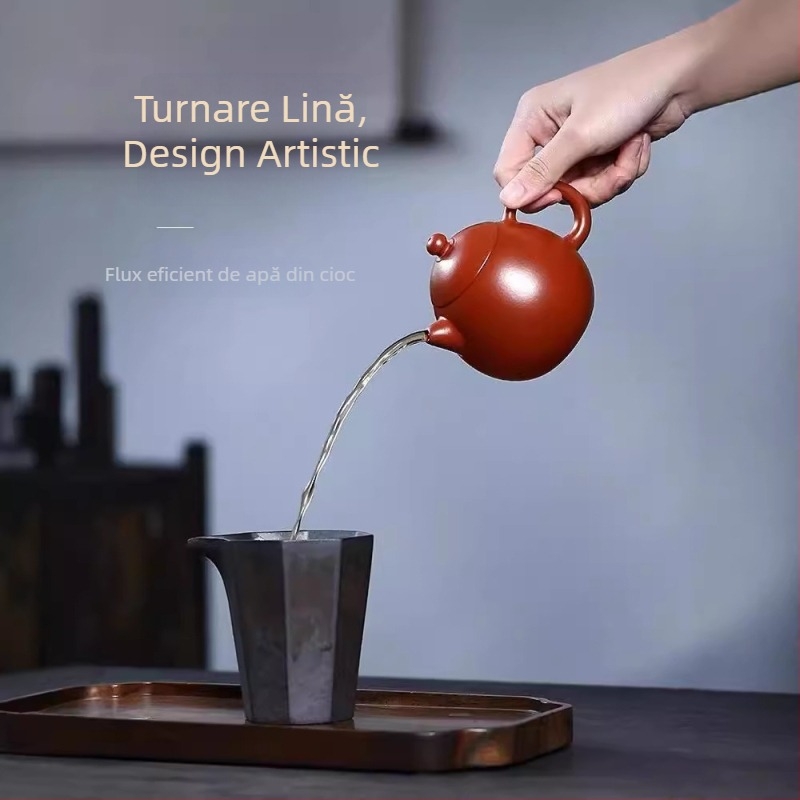 Ceainic din lut purpuriu Yixing, mică capacitate, design Dragon Egg, stil retro rafinat.