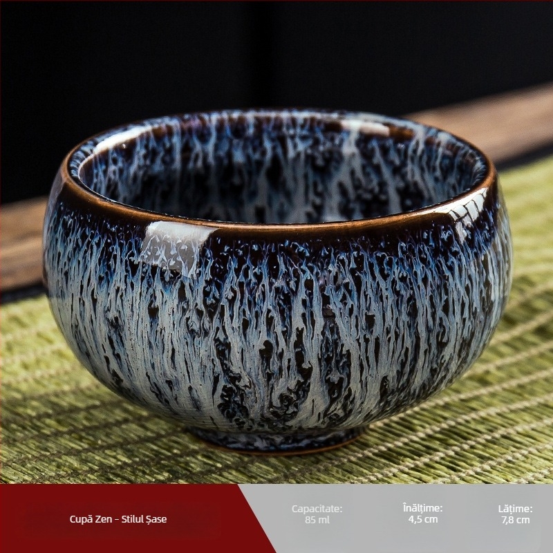 Ceșcă de ceai din ceramică în stil Jianzhan, glazură periată, set Gong Fu ceai, mică ceașcă de maestru