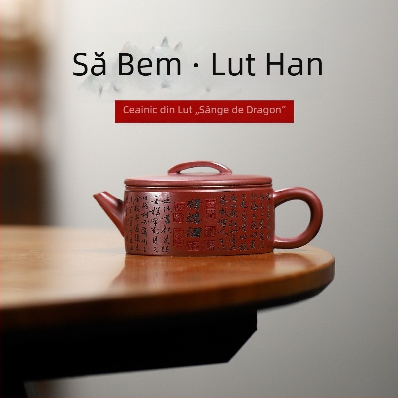 Ceainic Yixing din Dragon-Blood Sand, din lut purpuriu, lucrat manual, gură largă, pentru prepararea ceaiului acasă