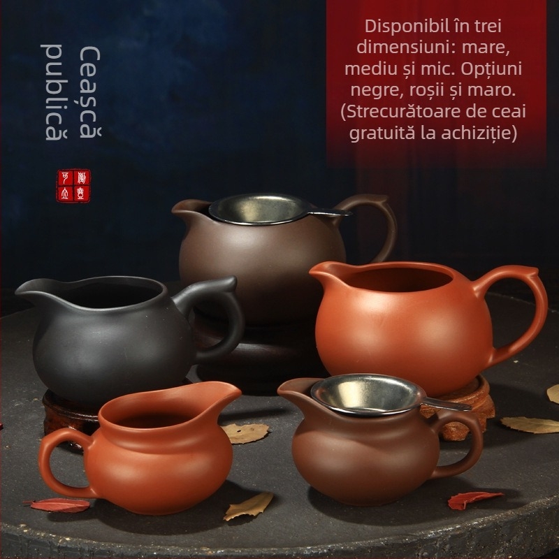 Set de ceai din lut mov cu filtru, ceșcuță și farfuriu de ceai – set mic de ceremonie a ceaiului în stil chinezesc