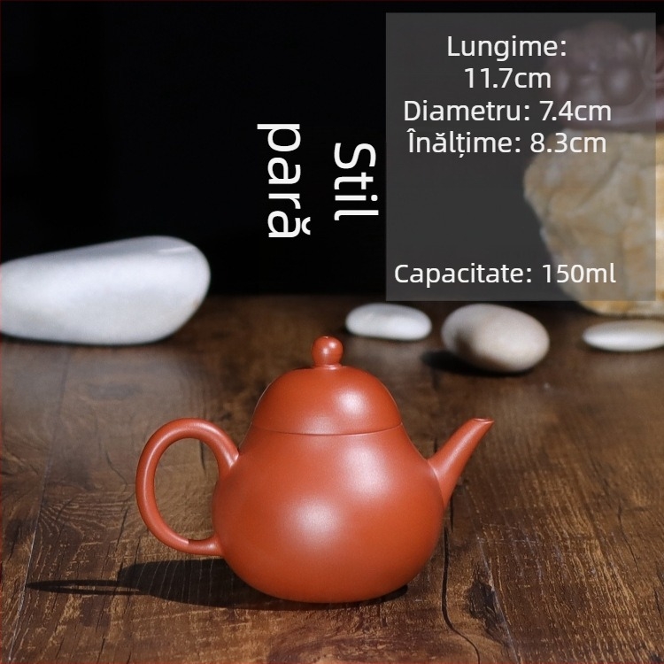 Ceainic manual din lut roșu pentru prepararea ceaiului acasă, stil MuGu Kung Fu, mic ceainic cu formă de pară: pară scurtă, pară plată și ceainic în formă de pomelo.