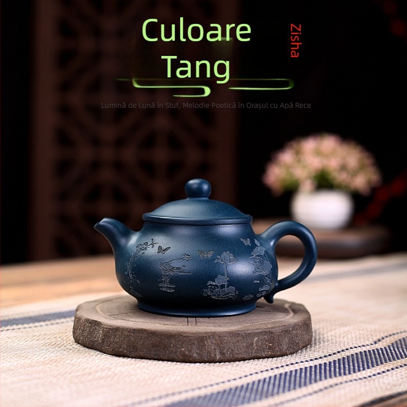 Ceainic în stil Pan, lucrat manual, din lut Tianqing, design Lotus Pond Moonlight