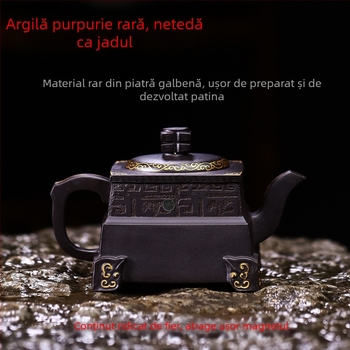 Ceainic Yixing din lut mov, lucrat manual de Maestrul Li Luchun, colecție renumită, material piatră galbenă cu conținut ridicat de fier pentru sănătate