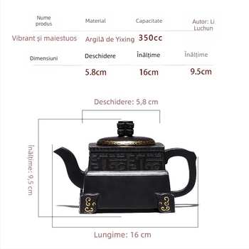 Ceainic Yixing din lut mov, lucrat manual de Maestrul Li Luchun, colecție renumită, material piatră galbenă cu conținut ridicat de fier pentru sănătate