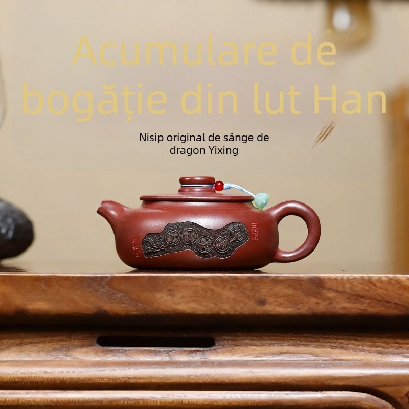 Ceainic Yixing din lut mov, lucrat manual, Dragon Blood nisip, stil Hanwa, pentru uz casnic