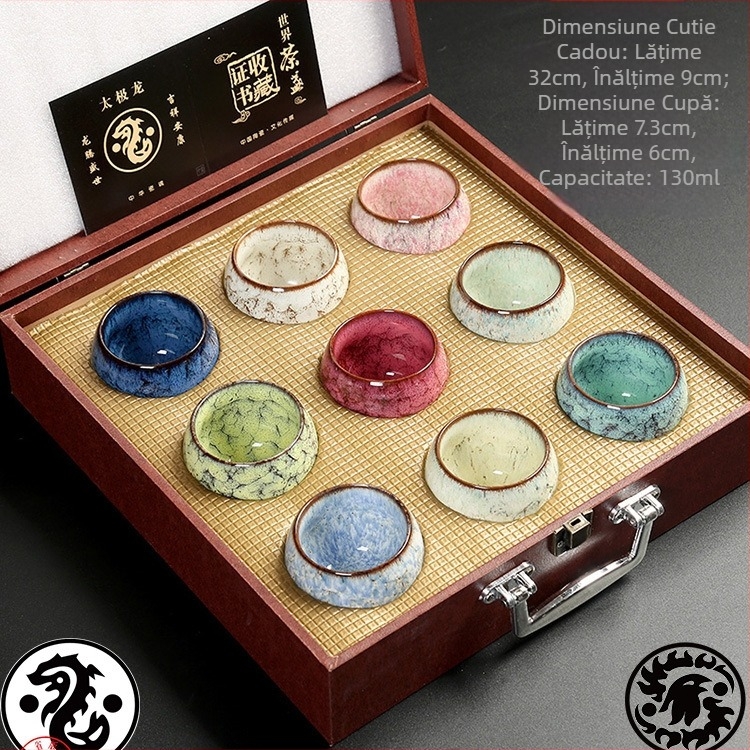 Ceșuță ceramică Jian Zhan, cu bază în formă de picior de dragon, formă ou, set de ceai cu flori, o singură ceașcă