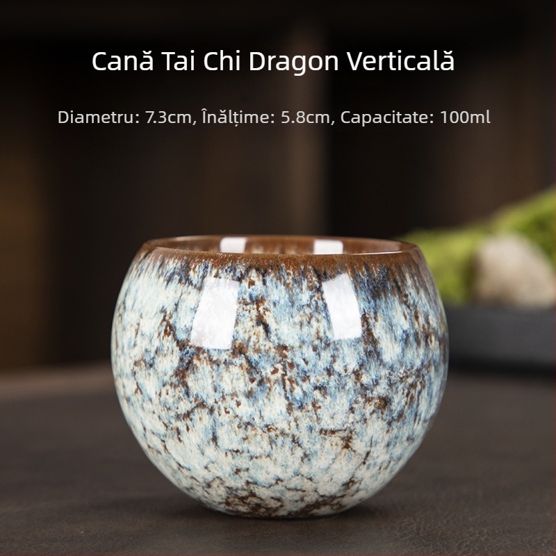 Ceșuță ceramică Jian Zhan, cu bază în formă de picior de dragon, formă ou, set de ceai cu flori, o singură ceașcă
