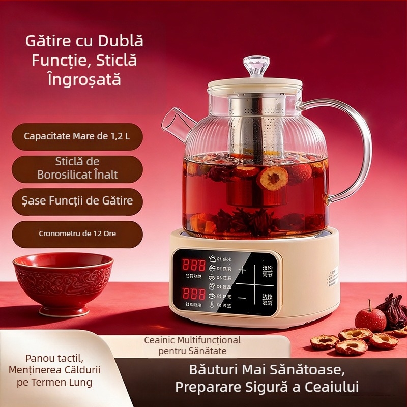 Ceainic din sticlă pentru ceai sănătos, cu infuzor floral, fierbător electric automat pentru casă sau birou