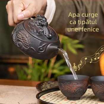 Ceainic din lut purpuriu, pătrat cu dragon, lucrat manual, set de ceai Gongfu de înaltă calitate pentru uz casnic, dimensiune extra-large.