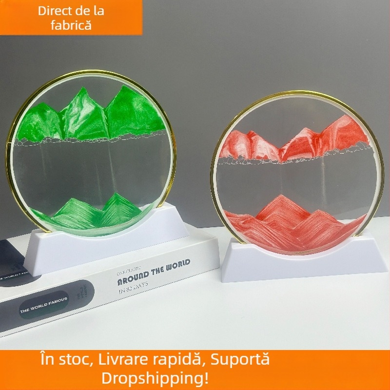 Tablou 3D cu nisip în mișcare, margine aurie — obiect decorativ de lux pentru sufragerie și birou