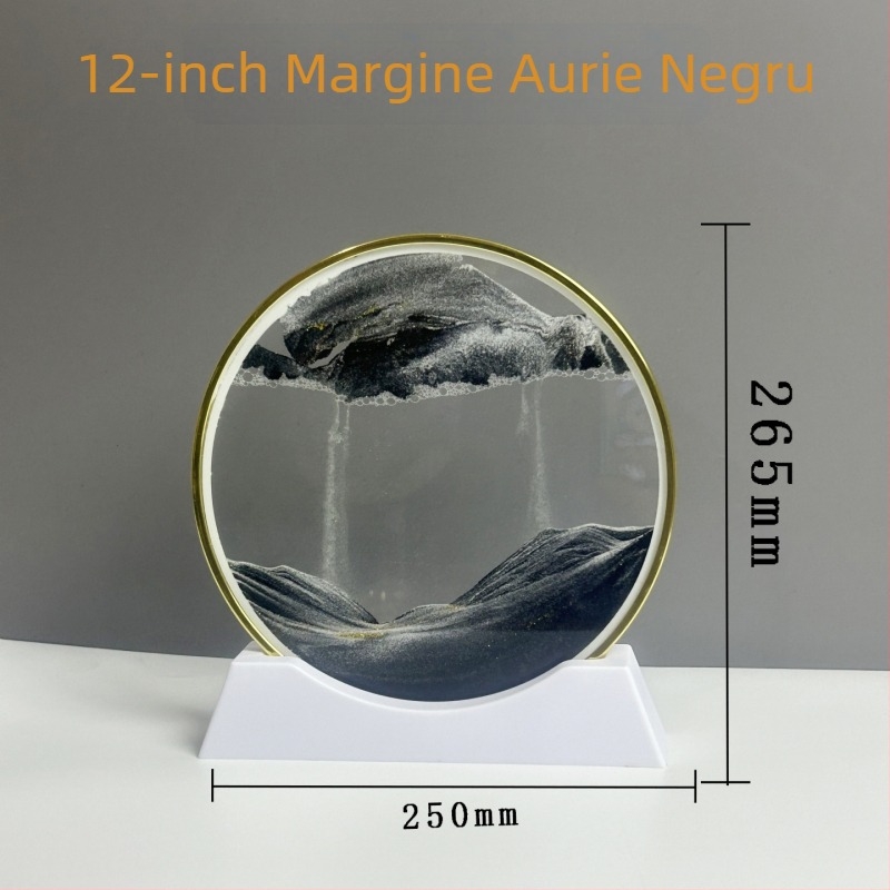 Tablou 3D cu nisip în mișcare, margine aurie — obiect decorativ de lux pentru sufragerie și birou