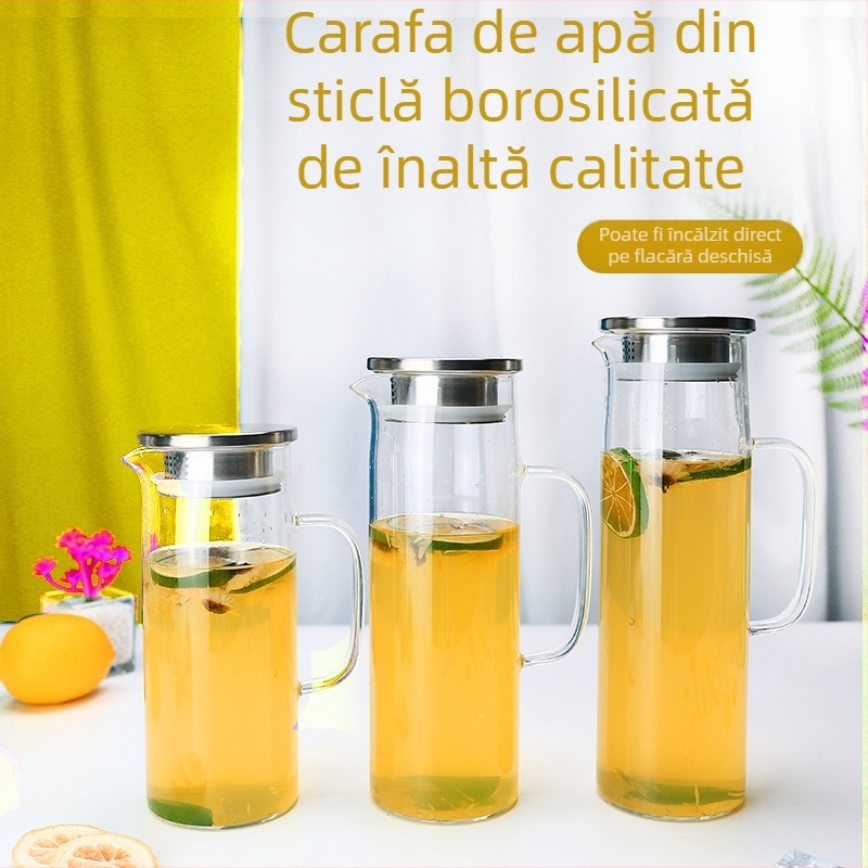 Ceainic din sticlă în stil japonez, capac din bambus, capacitate mare, corp drept, transparent