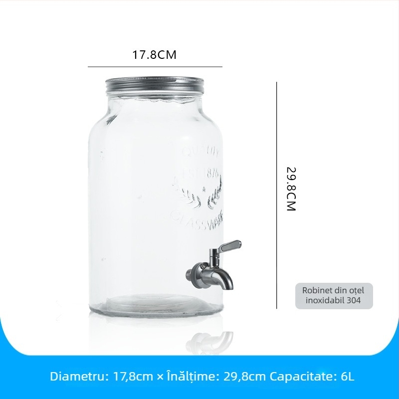 Dispenser din sticlă cu robinet, cilindru de amestec pentru băuturi făcute în casă, ceai de fructe, sucuri și cola