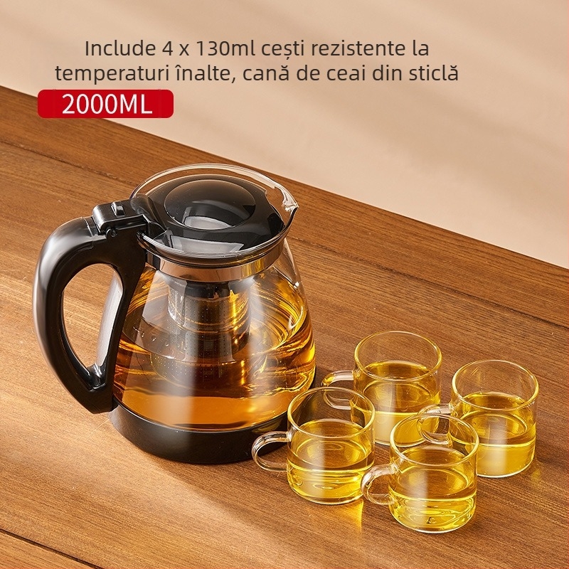 Ceainic din sticlă Jieanxi, cu capacitate mare, pentru birou și uz casnic, filtru interior din oțel inoxidabil, separare ceai-apă