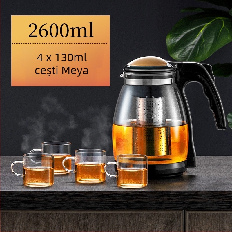 Ceainic din sticlă Jieanxi, cu capacitate mare, pentru birou și uz casnic, filtru interior din oțel inoxidabil, separare ceai-apă