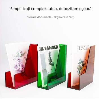 Raft din acril pentru birou — organizator pentru dosare, cutie de depozitare și suport pentru ziare