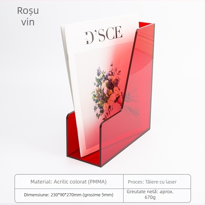 Raft din acril pentru birou — organizator pentru dosare, cutie de depozitare și suport pentru ziare
