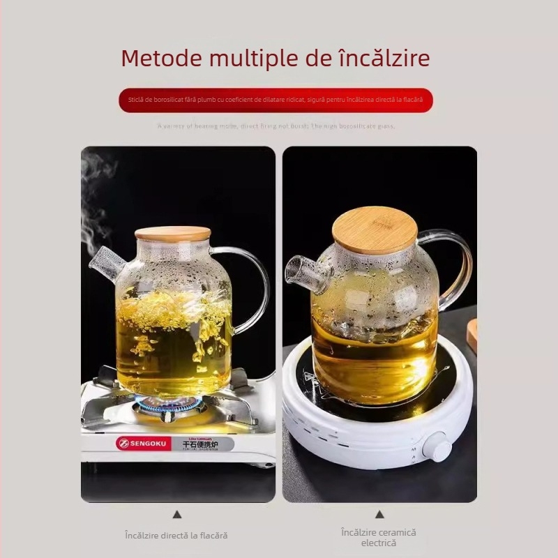 Ceainic de sticlă pentru uz casnic, capacitate mare, cu infuzor pentru prepararea ceaiului