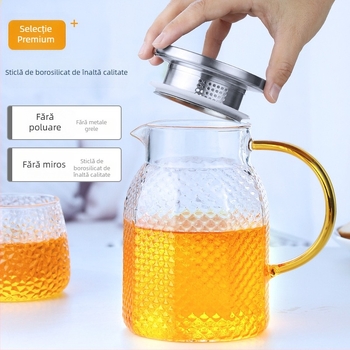 Ceainic din sticlă borosilicată, cu textură ciocănită și model glaciar, capacitate mare, pentru ceai și băuturi