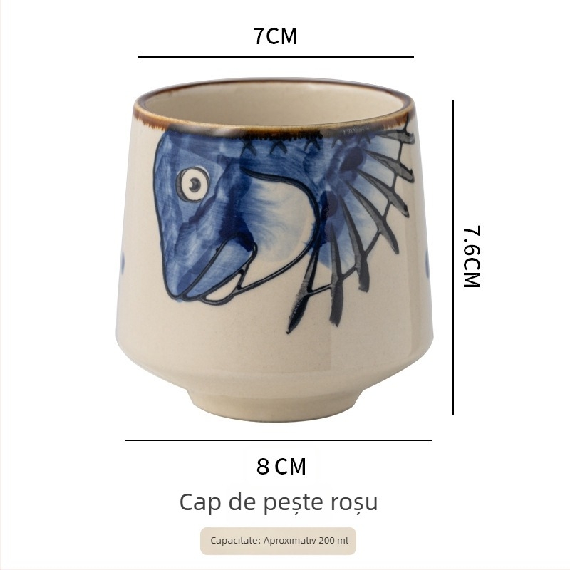 ceașcă de porțelan în stil japonez, pictură manuală sub glazură, corp drept, potrivită pentru ceai, mic dejun sau supă