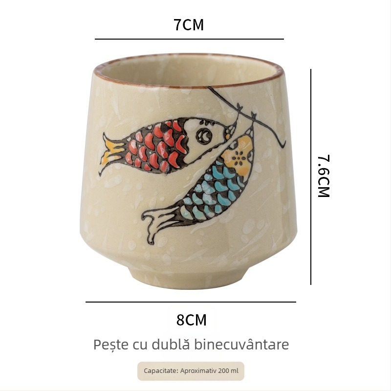 ceașcă de porțelan în stil japonez, pictură manuală sub glazură, corp drept, potrivită pentru ceai, mic dejun sau supă