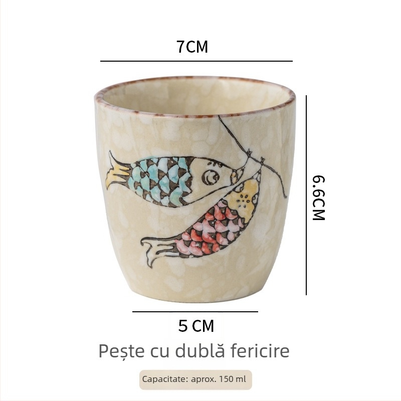 ceașcă de porțelan în stil japonez, pictură manuală sub glazură, corp drept, potrivită pentru ceai, mic dejun sau supă