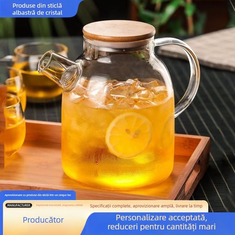 Ceainic din sticlă borosilicată de înaltă calitate, capac din bambus, capacitate mare pentru apă rece, compatibil cu plita electrică ceramică, ceainic pentru ceai cu flori, stil modern minimalist