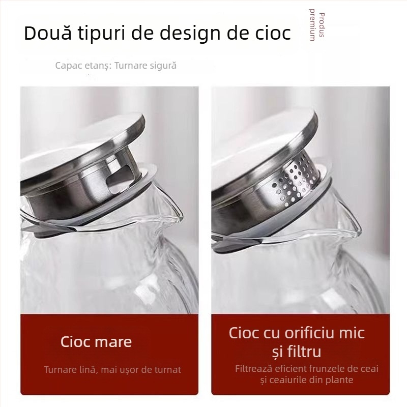 Cană de apă din sticlă cu model lemnos, rezistentă la temperaturi înalte, capacitate mare, set pentru prepararea ceaiului acasă