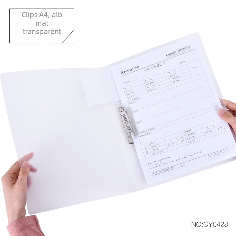 Mapă A4 transparentă cu clemă dublă de rezistență