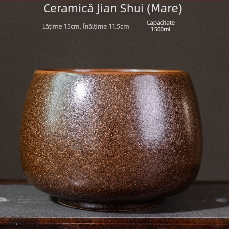 Vas din ceramică brută în stil Jianshui pentru resturi de ceai, cu recipient pentru spălarea ceaiului și bazin Zen din ceramică, pentru ceremonia ceaiului acasă