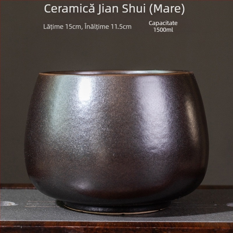 Vas din ceramică brută în stil Jianshui pentru resturi de ceai, cu recipient pentru spălarea ceaiului și bazin Zen din ceramică, pentru ceremonia ceaiului acasă