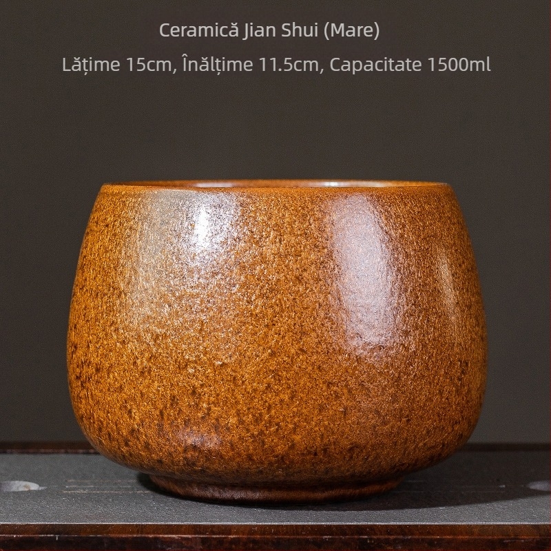 Vas din ceramică brută în stil Jianshui pentru resturi de ceai, cu recipient pentru spălarea ceaiului și bazin Zen din ceramică, pentru ceremonia ceaiului acasă