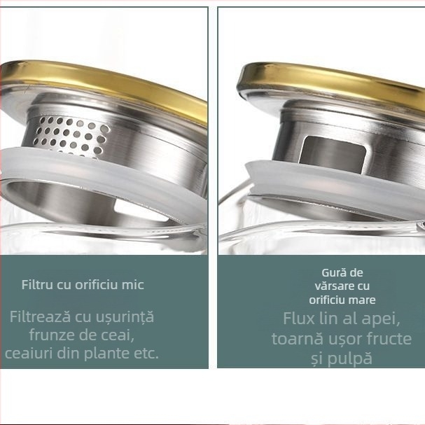 Cană din sticlă pentru apă rece, cu capac din oțel inoxidabil, capacitate mare, infuzor pentru suc și lămâie, design modern minimalist