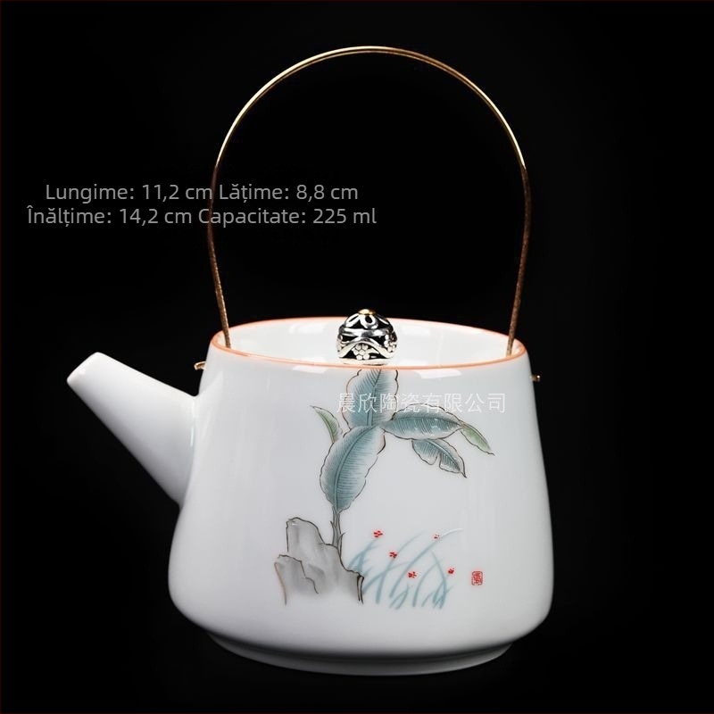 Ceainic de porțelan Shadow Blue, făcut manual, cu mâner și infuzor Yin-Yang, Shuya Xishi, stil minimalist modern