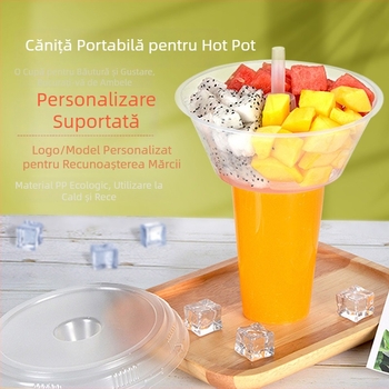 Cupă unică, îngroșată, cu suport, pentru hot pot, pentru milk tea, pui prăjit și fructe
