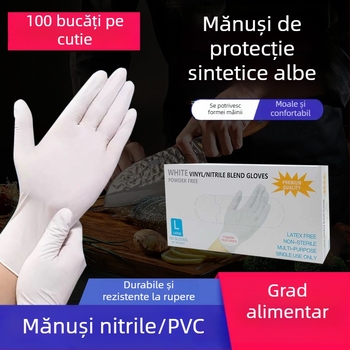Mănuși de unică folosință din nitril, albe, îngroșate și durabile, pentru uz casnic, curățenie, înfrumusețare, catering și grad alimentar