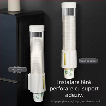 Suport pentru pahare de hârtie fără găuri, pentru uz casnic și birou, protecție împotriva prafului, raft lângă masă cu preluare automată a paharelor